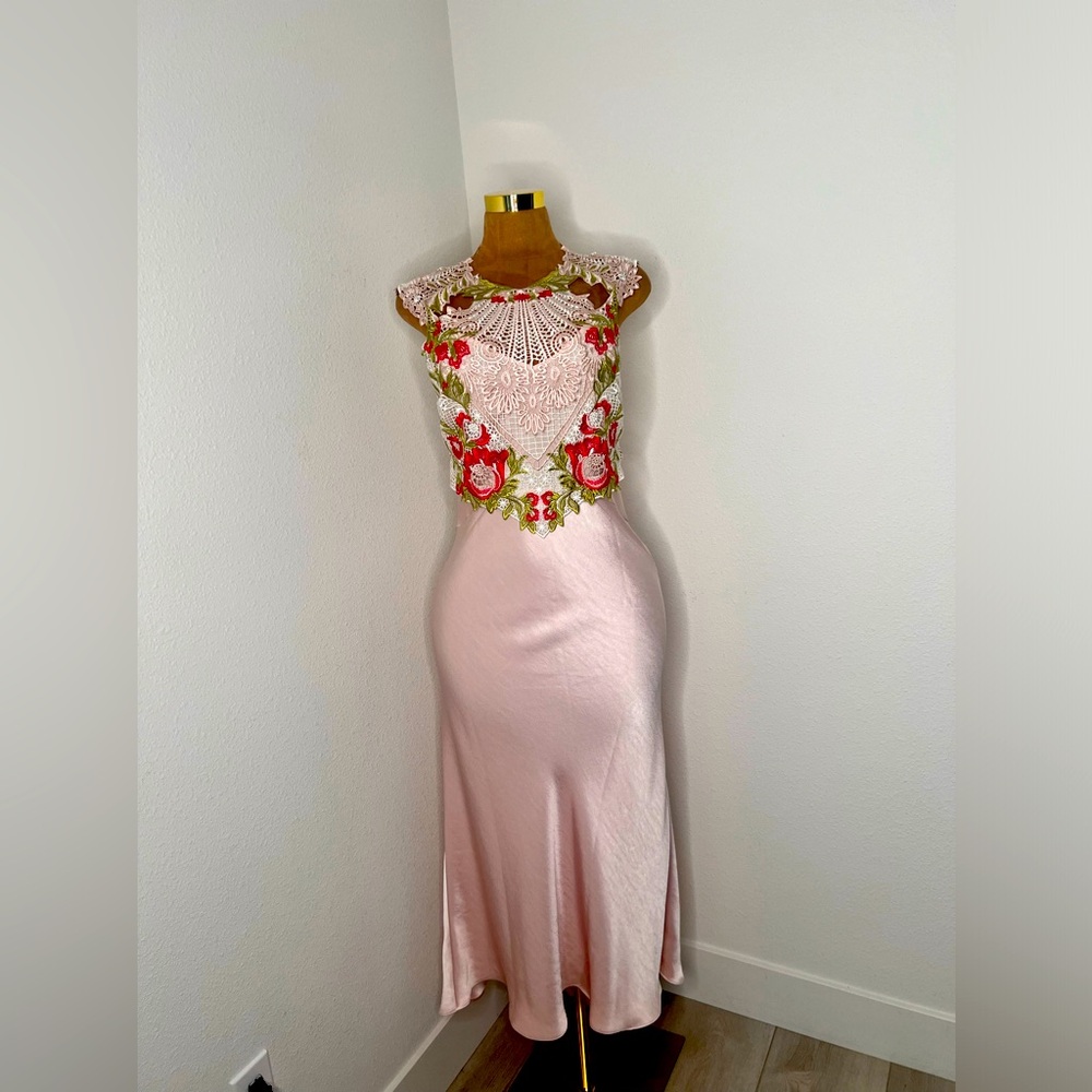 Karen Millen Pink Floral Embroidered Maxi Dress